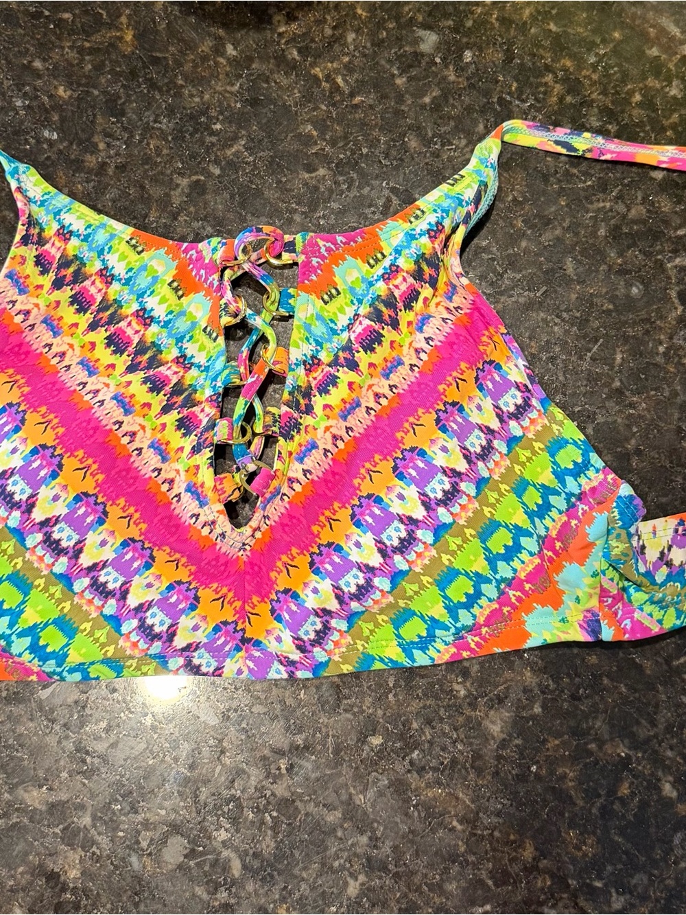 Colorful Multi-Stripe Lace-Up Bikini Top - Women Swim Bikini